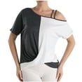 thumbnail image 1 of Timegard Summer Tops for Women 1 Shoulder Front Knot Short Sleeve Color Block Casual Loose Shirt Tops, 1 of 4