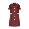 thumbnail image 3 of Medical Scrubs for Women Button Down Wine Nurse Dress Short Sleeve Dresses Plaid Working Uniform Workwear with Pocket L, 3 of 6