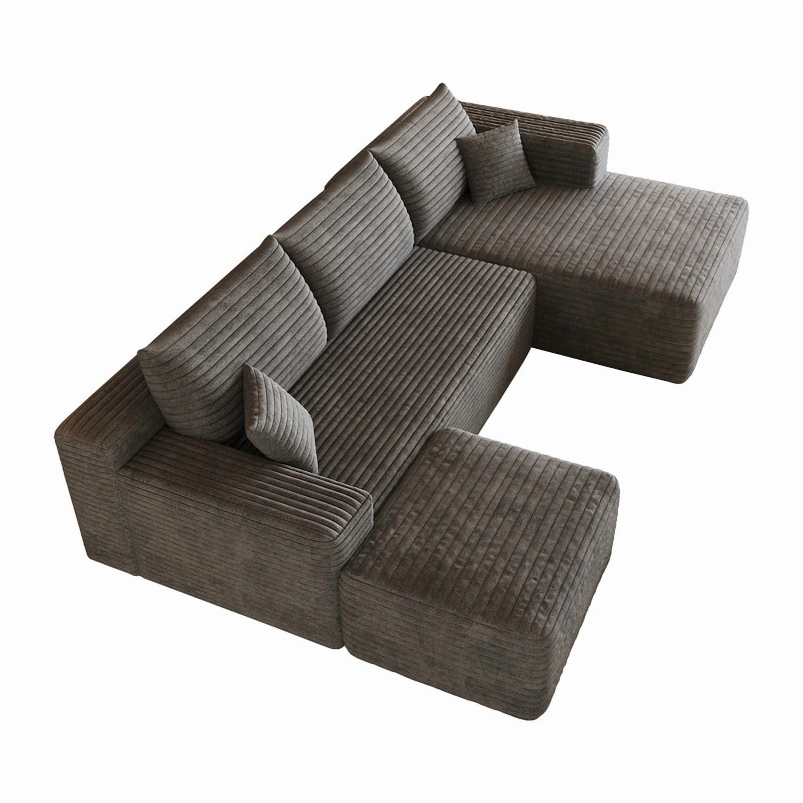 103" U Shaped Cloud Sectional Sofa with Ottoman, Modern Modular Corduroy Fabric Couch with Deep Seat and Chaise, Minimalist Upholstered Corner Sofa for Living Room, Apartment, No Assembly Required