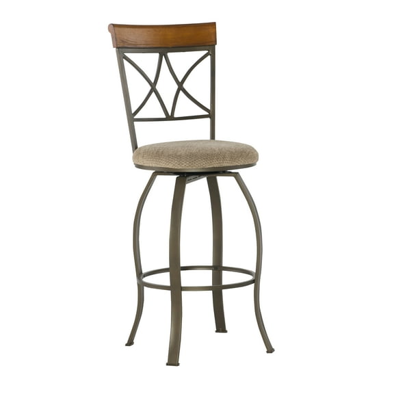 Linon Hamilton 30" High Back Indoor Round Metal Bar Stool with Swivel, Medium Cherry/Taupe