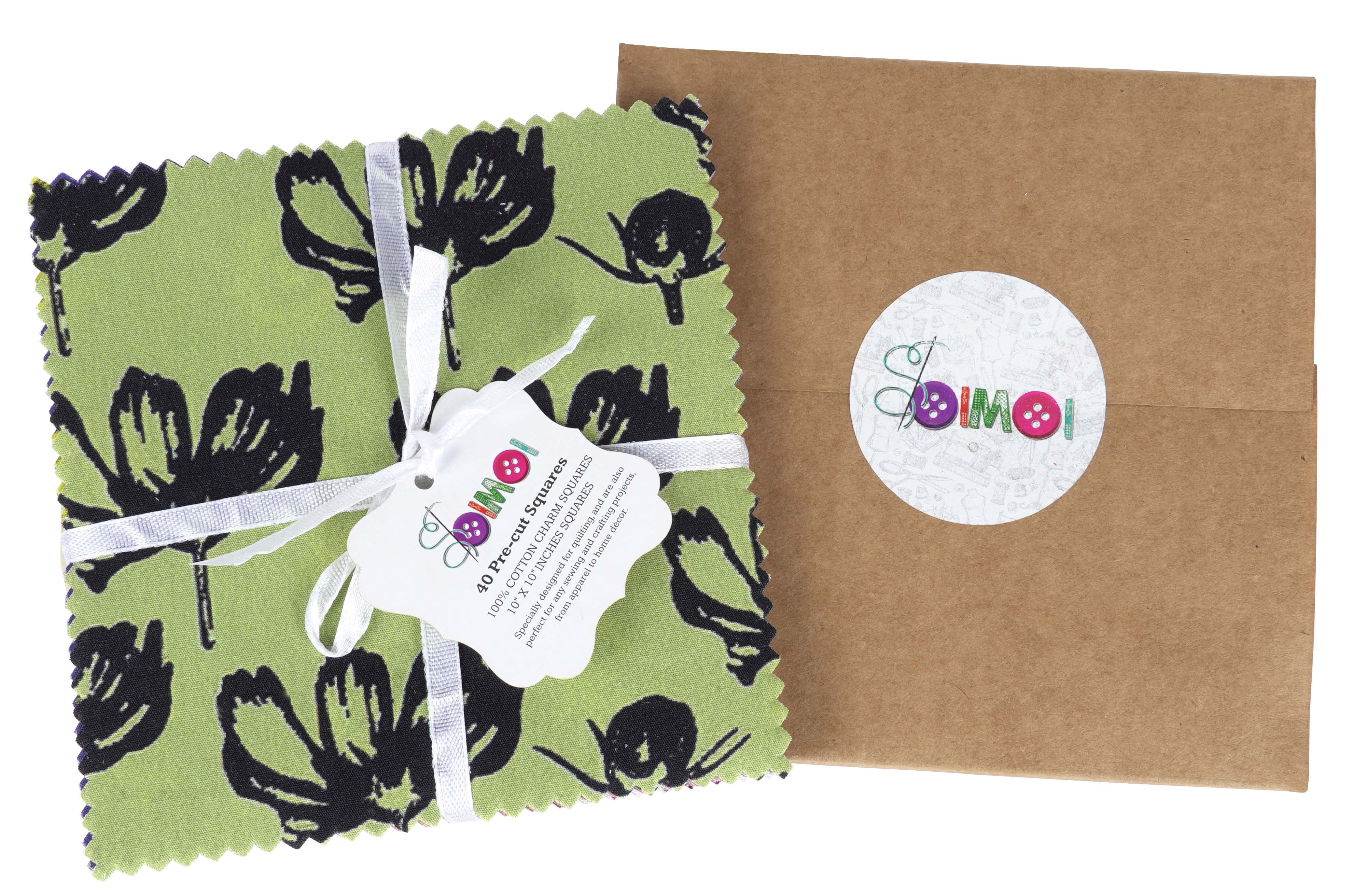 Soimoi Precut 10-inch Block Prints Cotton Fabric Bundle Quilting Squares Charm Pack DIY Patchwork Sewing Craft- Multicolor