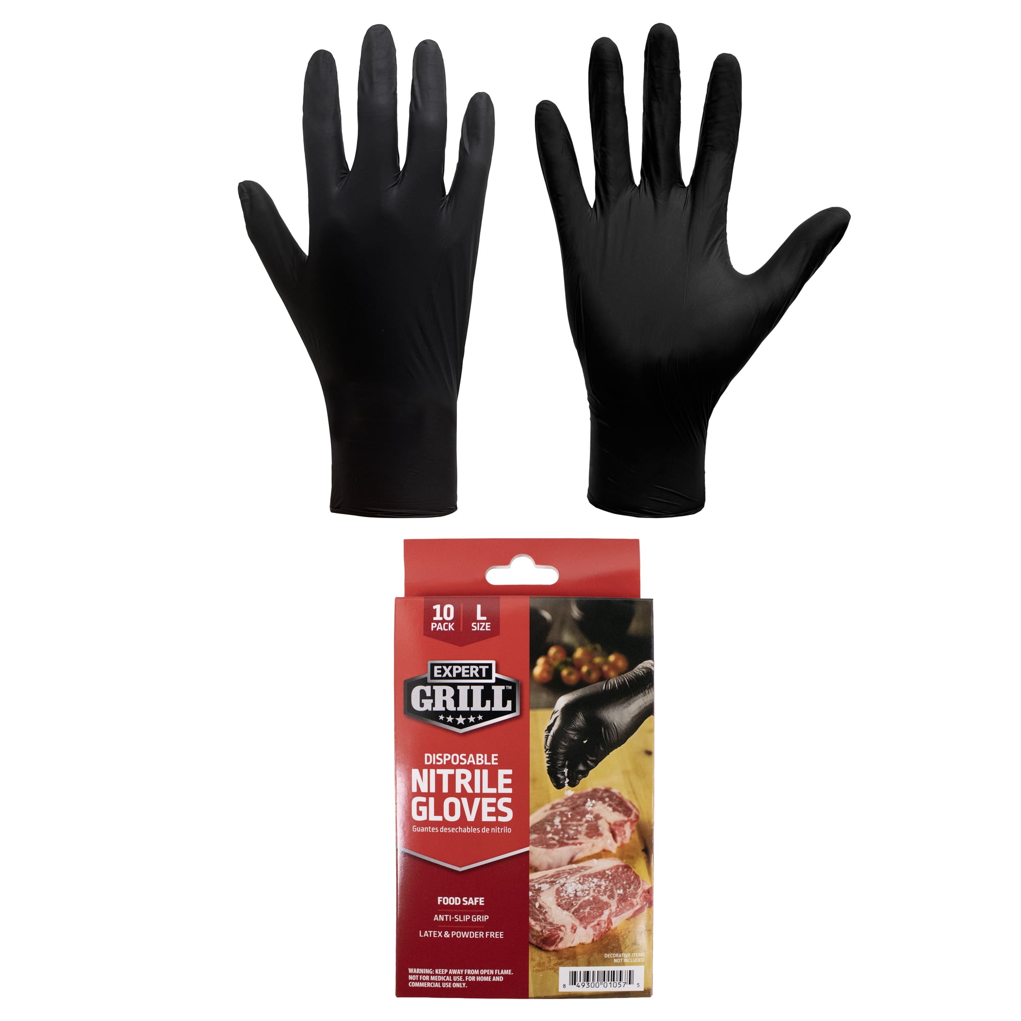 EG 10PK Disposable Nitrile BBQ Gloves for cooking, grilling and kitchen use , Black Color, One Size Fits Most.
