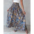 thumbnail image 3 of CHICME Pants Boho Floral Shirred High Waisted Wide Leg Pants Flowy Trousers Summer Beach Vacation Wear Blue-S, 3 of 9