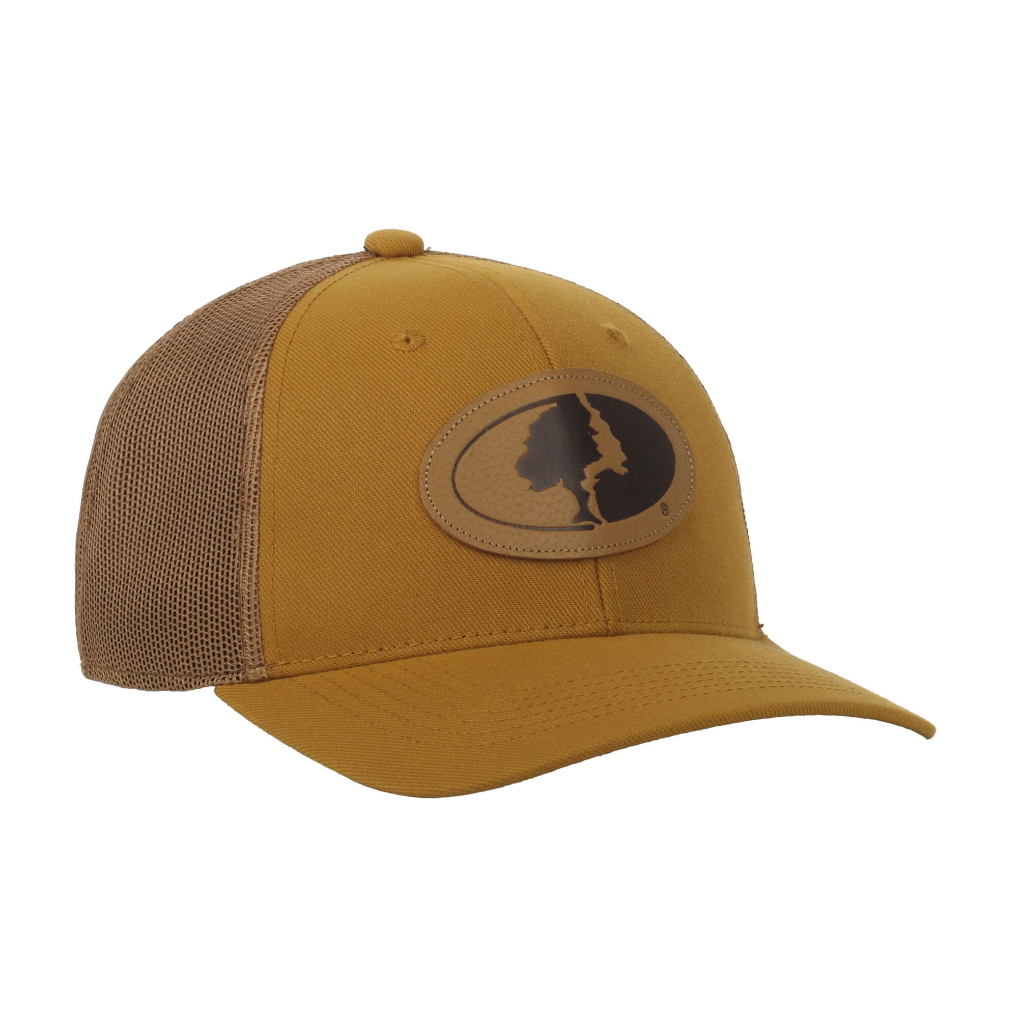 Mossy Oak® Gold 6-Panel Cap – Structured with Leather Patch, Snapback, One Size