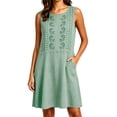 thumbnail image 3 of VBVC Women's Embroidered Crew Neck Dress , Summer Sleeveless Tunic Dress For Women , Ladies' Lightweight Breathable Dress with Pockets,Green,S-2XL, 3 of 7