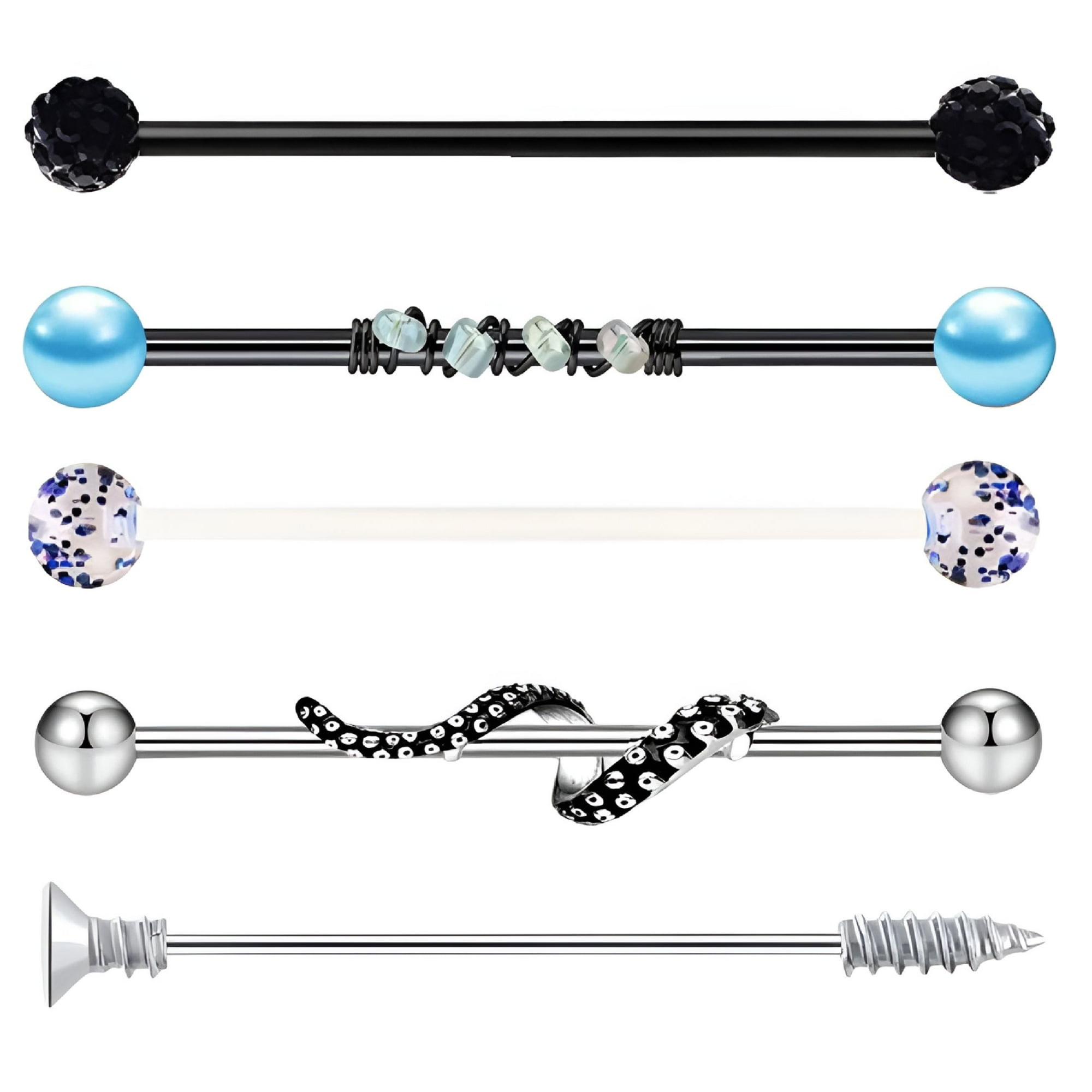 DESIGNICE 5 Pieces Industrial Barbell Earrings,Industrial Piercing Bar,38mm Body Piercing Jewelry,Industrial Piercing Jewelry