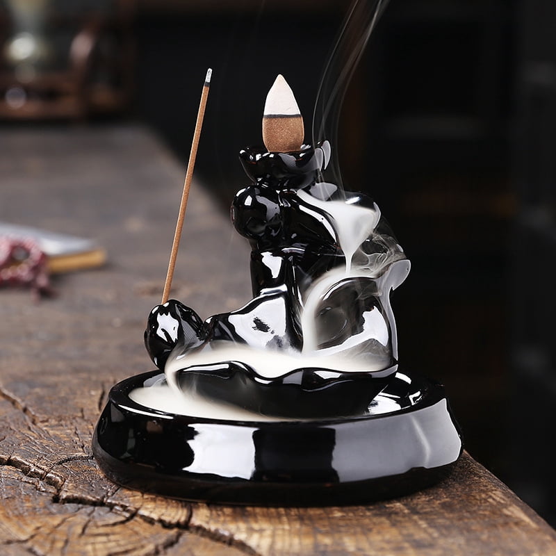 Waterfall Incense Burner, Lotus Backflow Incense Holder Ceramic Censer Cones Sticks Porcelain Holder with 10 Free Mixed Aromatherapy Cones