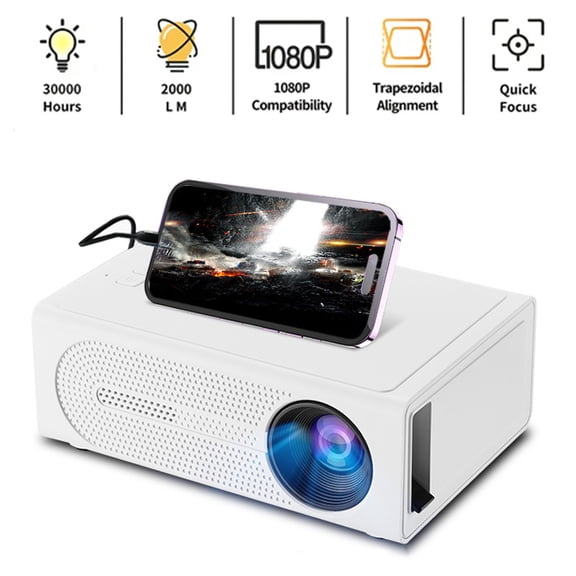 Mini Projector, Full HD 1080P Supported Portable Outdoor Movie Projector for iOS, Android, Windows, Compatible with TV Stick/Smartphone/PS4/USB