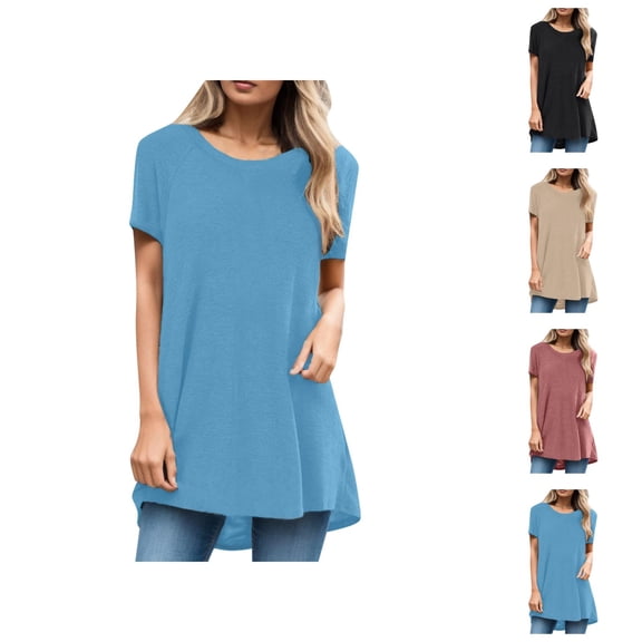 Tunic T Shirts for Women Summer Casual Short Sleeve Crewneck Loose Fit Plain Tshirts Blouse Tunic Tops