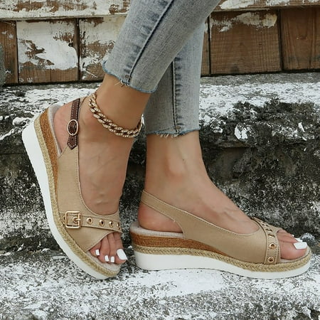 

CTEEGC Sandals for Women Casual Summer Wedge Sandals Hemp Rope Woven Outdoor Casual Slope Heel Sandals