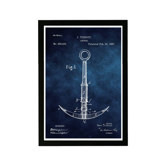 Wynwood Studio Nautical and Coastal Framed Wall Art Prints 'Anchor 1887- Chalboard Blue' Nautical Watercrafts - Blue, White, 13" x 19"