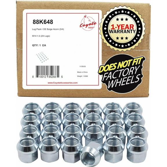 Wheel Accessories Parts 24 Pcs M14x1.5 14x1.5 Thread Open End Bulge Acorn 21mm 0.84" Long Lug Nuts Zinc 3/4" 19mm Hex Fits Chevy Silverado 1500 2015  Ford F 150 2019   Ram 1500