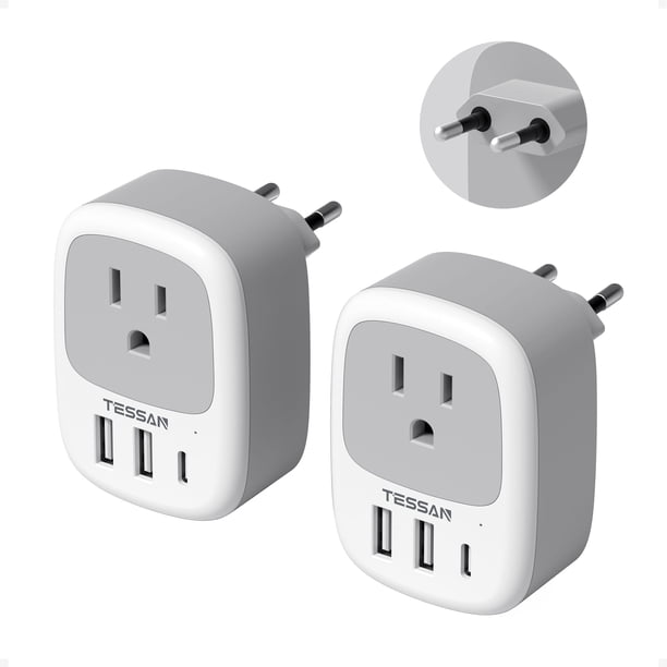 Adaptador de enchufe de viaje TESSAN de EE. UU. a Europa con 3 puertos USB