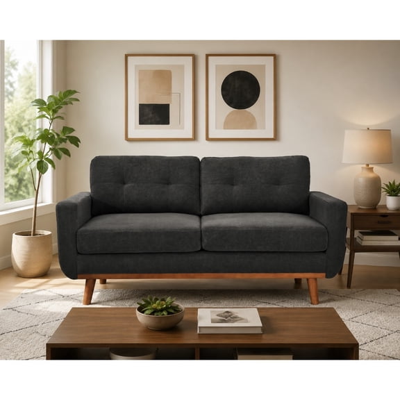Jivora 65" Modern Loveseat Sofa, 2-Seater Fabric Couch with Solid Wood Legs for Living Room