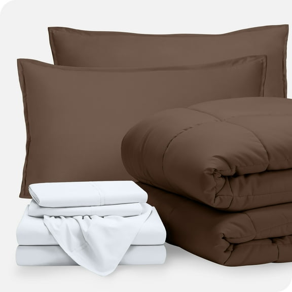 Bare Home 7-Piece Bed-in-a-Bag - Full, Cocoa with White Sheet Set