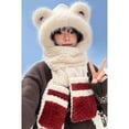 thumbnail image 3 of Hat Scarf Gloves Set for Women in Winter, Bear Ear Plush Fleece Hat Warm Scarf Gloves, 3-in-1 Warm Accessory for Skiing, 3 of 9