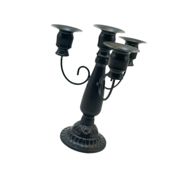 Candelabro de Metal con 4 velas, elegante candelabro de 7,28 "de altura, candelabro de pilar para oficina, festivales, fiestas, bodas, chimenea Negro