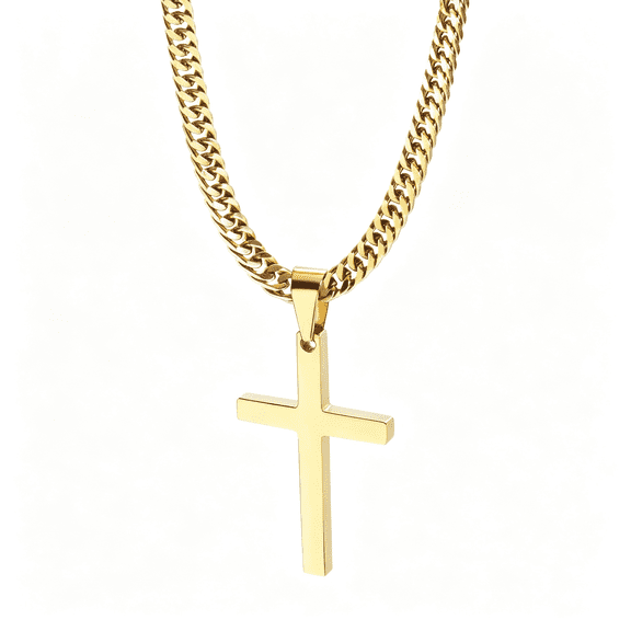 SELIVO Cross Necklace for Men,Silver Gold Stainless Steel Plain Cross Pendant Necklace for Men Cuban Chain Gold Cross Necklace for Men 18-26 Inch
