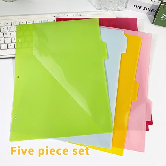 Goohae Poly Portfolio, 5-Color Divider Page Folder, Double Pocket Storage with 3-Hole Punch, Document Organizer for Office, Blue Folder with Pockets