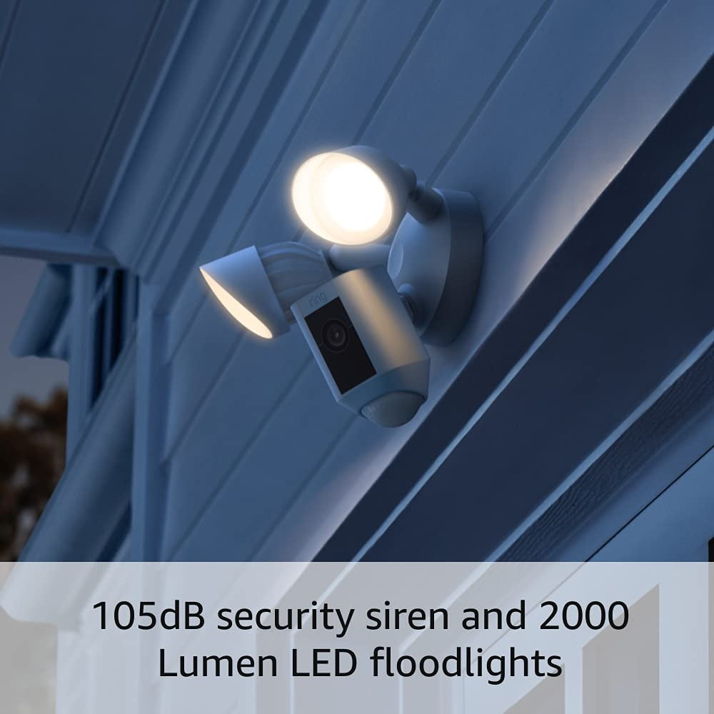 Floodlight Cam Wired Plus (newest model), Outdoor home or business security with motion-activated 1080p HD video and floodlights, White