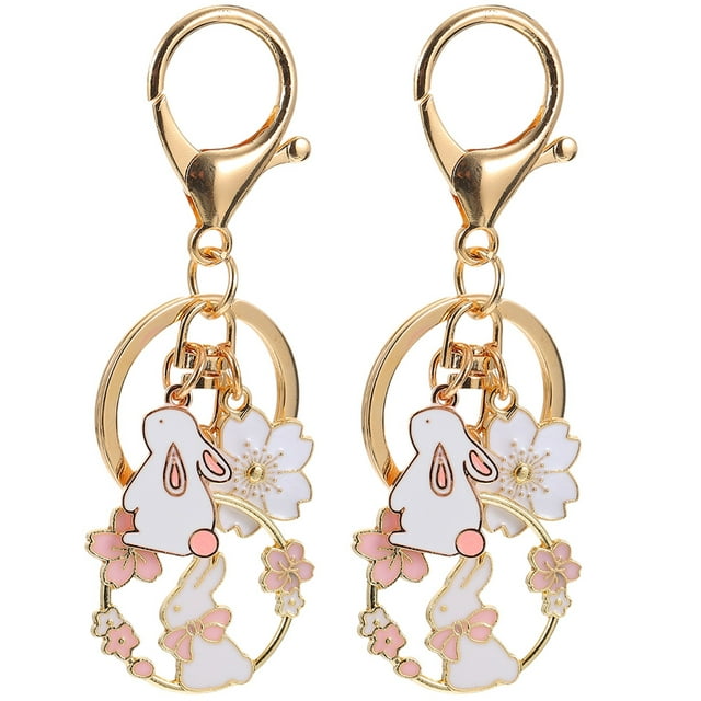 2pcs Japanese Cherry Blossom Keychain Bunny Charm Keychains Key Ring Pendants