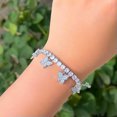 thumbnail image 3 of Sparkling White CZ Women Party Adjustable Round Butterfly Charm Bangle Bracelet, 3 of 9