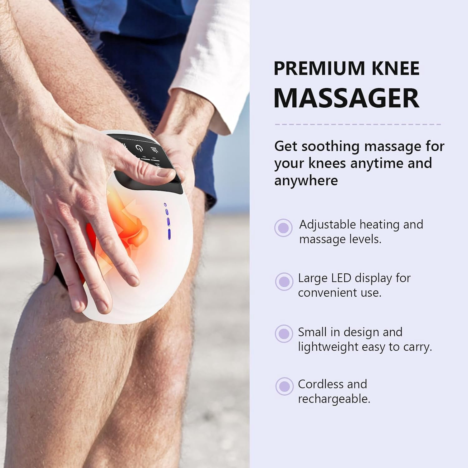 Cordless Knee Massager with Heat, Vibration & Red Light, 3-in-1 Rechargeable Knee Wrap for Soothing Comfort, Joint Relaxation at Home, Office, and Post-Workout Recovery Support
