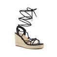 thumbnail image 1 of BLISSFUL STEP Sandales Compensées Espadrilles à Lacets pour Femme à Talon Plateforme Noires 8,5, 1 of 7
