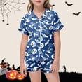 thumbnail image 3 of LRen Teens 2‑Piece Halloween Pajama Set, Ghost and Pumpkin Graphic Satin Short Sleeve Button Up Shirt Elastic Waist Shorts Pjs Sleepwear, 3 of 5