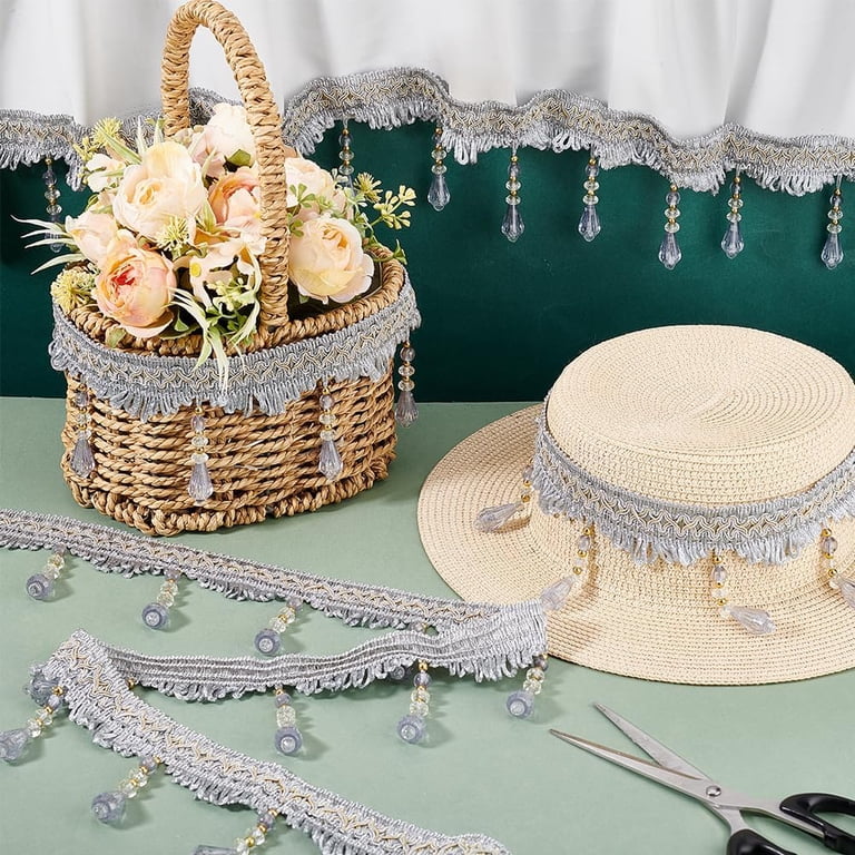 beaded fringe trim for dresses 12 Yards 3-3/4 inch Hanging Tassel Trim Silver Sewing Trim Fringe Crystal Beaded Trim Lace Ribbon Curtain Tablecloth Home Decor Skirt/Dress length type:Normal Length (suitable for Height 160 - 167cm) Nice added decoration discount-yes Azazie Tessie
