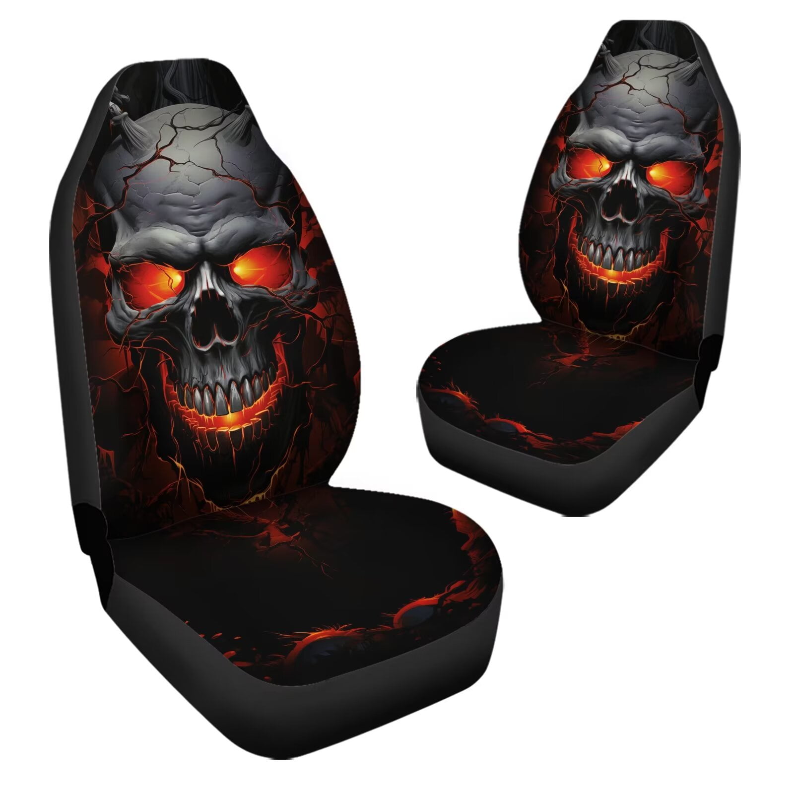 Uourmeti Cool Lava Skull Print Front Only Car Seat Cover for Women Men, Washable Soft Thin Vehicle Seat Protector for Auto Sedan SUV Truck Accessories Set of 2