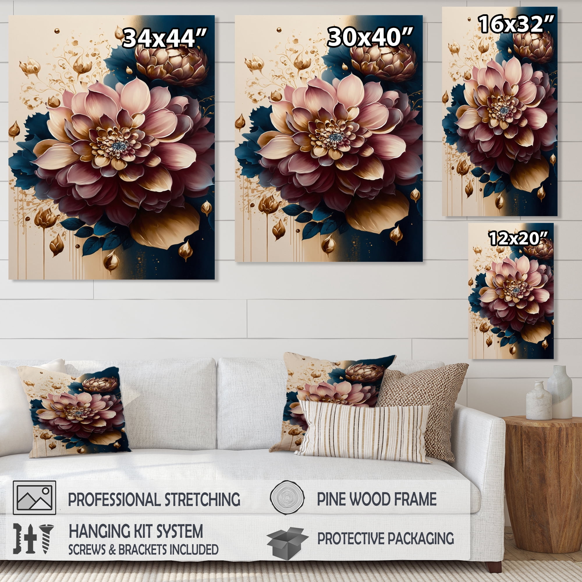 Designart Deep Pink Dahlia Floral Design II Canvas Wall Art