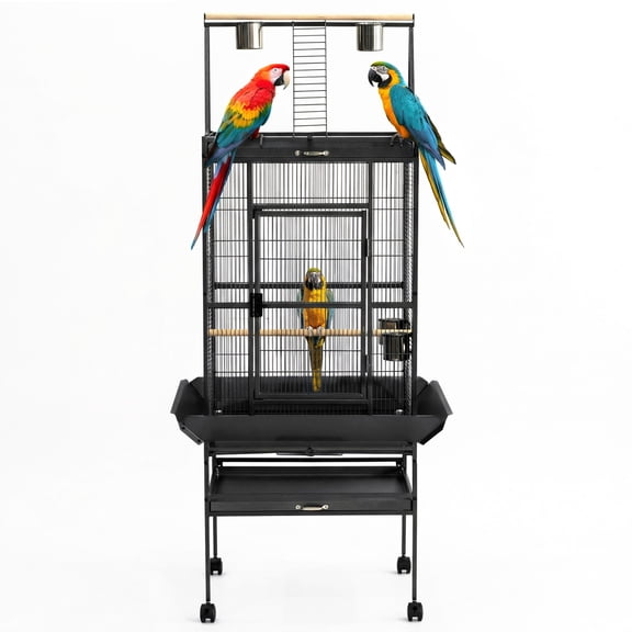 Large Steel Bird Cage โ with Top Play Area and Rolling Stand โ Spacious Aviary for Cockatiels, Budgies, Conures, Lovebirds โ Durable, Easy to Clean, Separate Feeder โ Indoor Parrot Enclosure