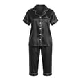 thumbnail image 6 of XUNKUSGA Women's Satin Pajama Sets 2 Piece Capri Pajamas Short Sleeve Lapel Button Down Shirts Silk Pjs Lightweight Breathable Casual Pajamas for Women Set Black L, 6 of 8