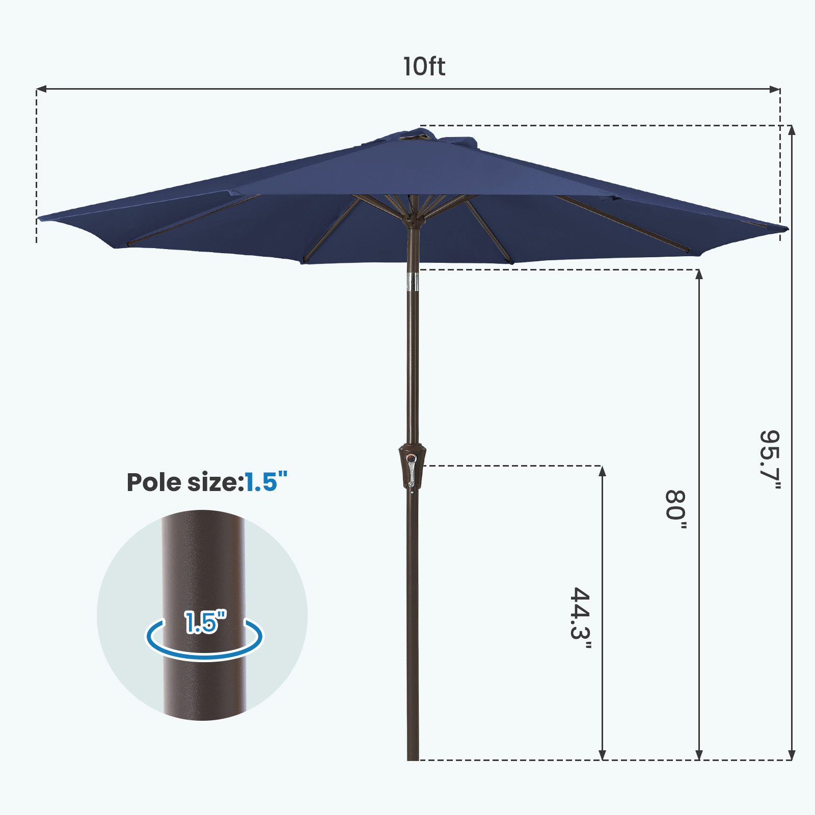 FUNDAZE 10 Ft Market Patio Umbrella With Tilt, Navy Blue photo 7