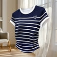 thumbnail image 4 of Aimik Women's Color Block Striped T-Shirt Summer Crew Neck Short Sleeve Slim Fit Top Casual Lightweight Crop Tee, 4 of 5