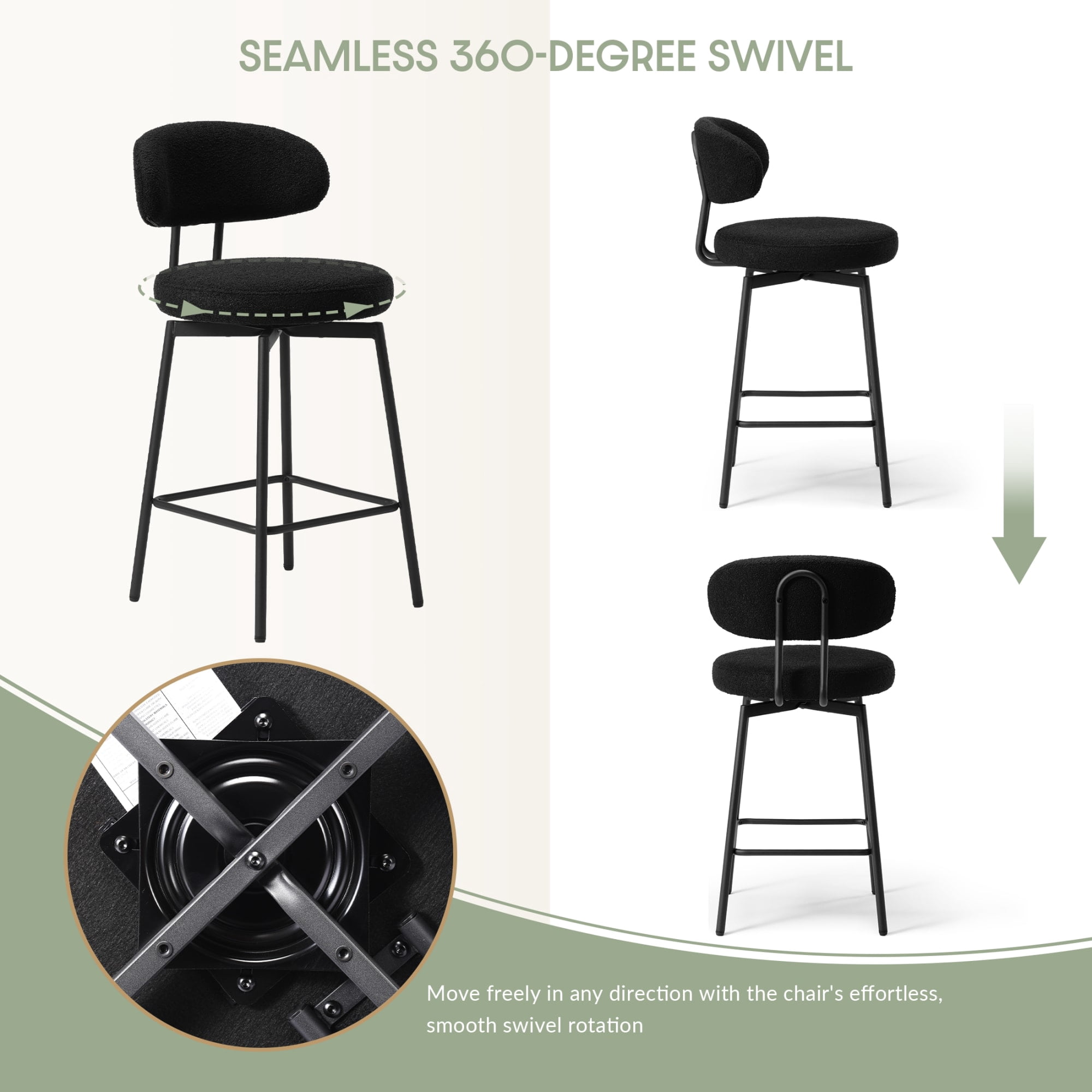 WestinTrends Alexandria Modern Upholstered Sherpa Fabric Counter Height Bar Stools with Back (Set of 2), Black