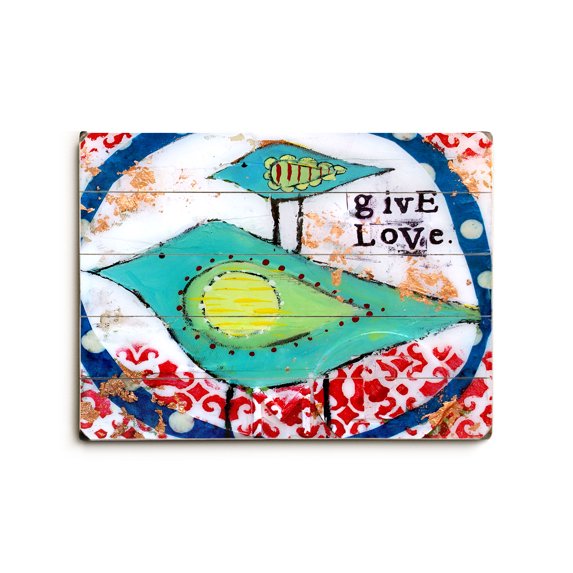 One Bella Casa 0003-9872-26 14 x 20 in. Give Love Planked Wood Wall Decor by Cindy Wunsch