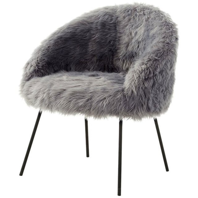 Posh Living Anthony Faux Fur Fabric Accent Chair with Metal Legs in Gray