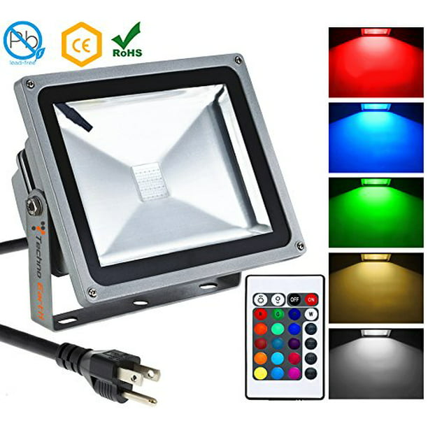 Techno Earth Remote Control RGB LED Flood Lights, Color Changing LED  Security Light, 16 Colors & 4 Modes, Waterproof LED Floodlight - 50W