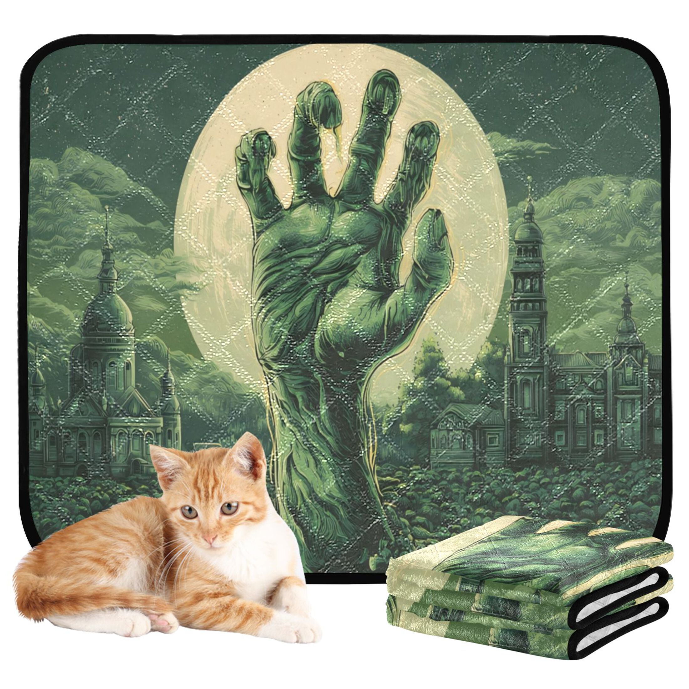 Qxltty Zombie Hand Cat litter Pads Pet Set of 2 Diaper Mats Center Anti-leakage Layer Absorbent Soft and Comfortable