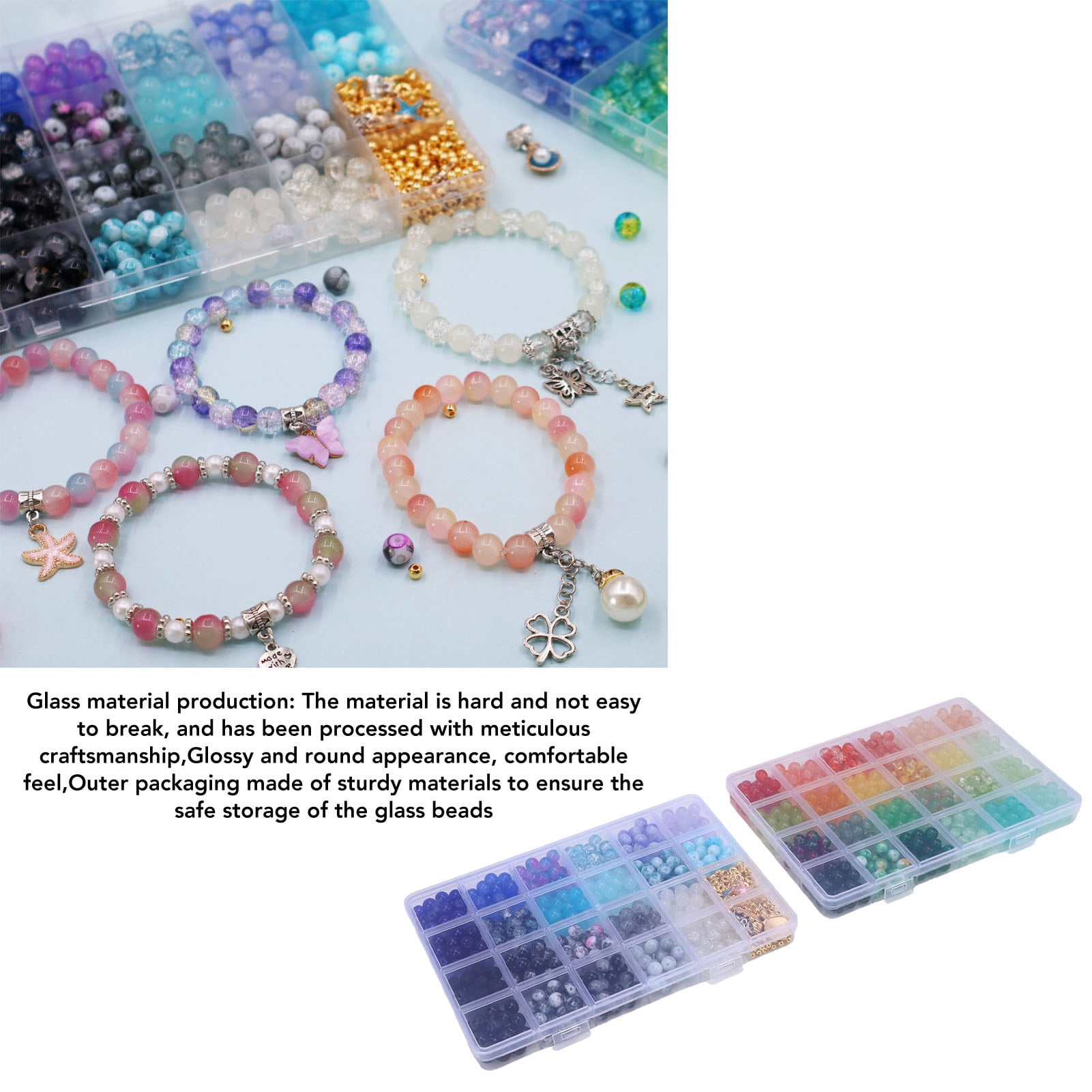 NFTIGB 1190Pcs Beading Craft Supplies 48 Colors Crackle Round Beads for Bracelet Jewelry Making Earrings Necklace Kits 8mm Spacer Charms Style 4