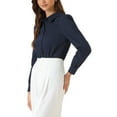 thumbnail image 4 of Camisa Leotardo INSPIRE CHIC para Mujer, Casual de Negocios, con Cuello, Botones, Manga Larga, Body Top, Talla XS, Azul Marino, 4 of 6
