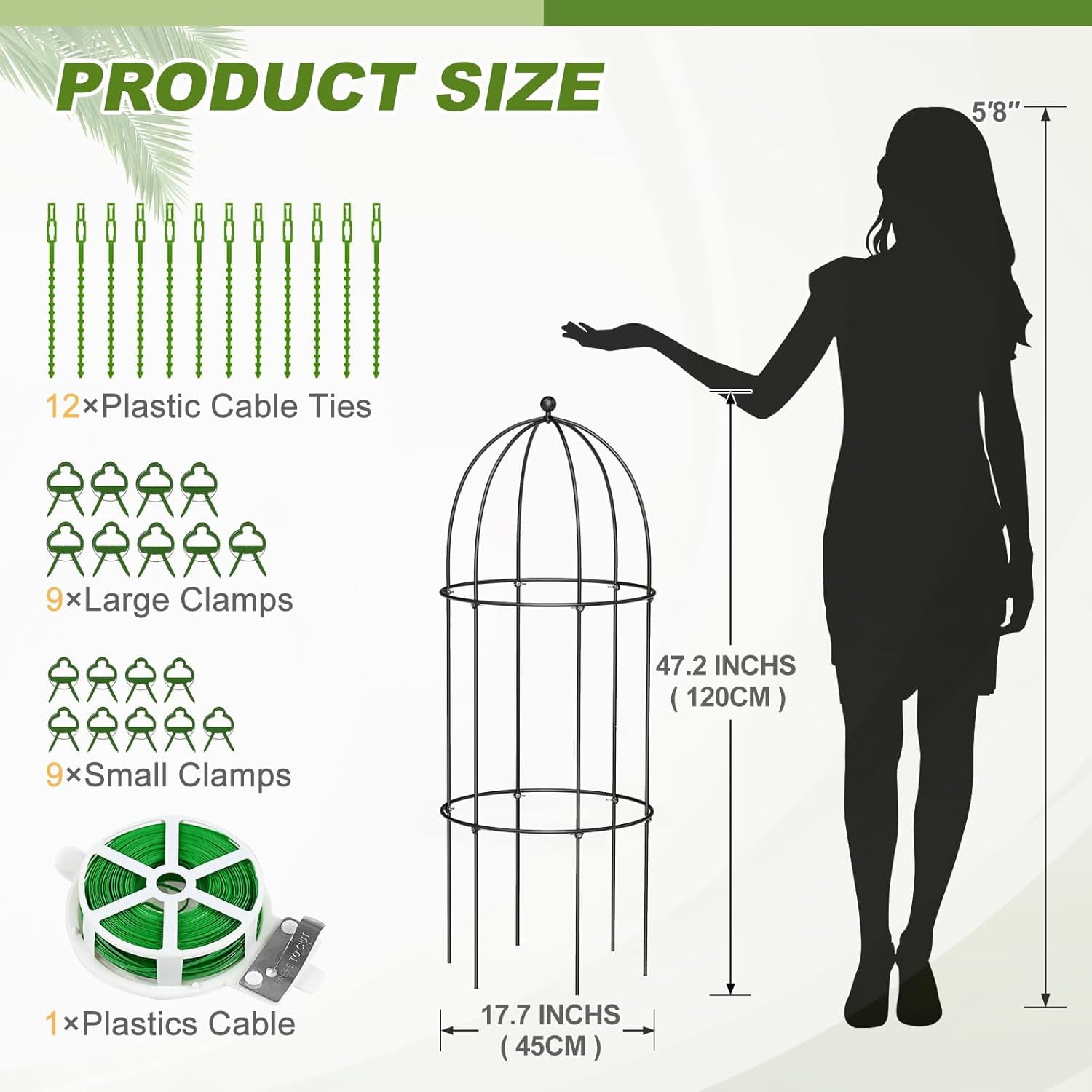FICISOG 3 Pack Metal Plant Cage Support, 47" H Peony Support Tomato Cage Garden Obelisk Trellis Supports Tower Obelisk Garden Trellis for Clematis Vine Jasmine Outdoor Indoor