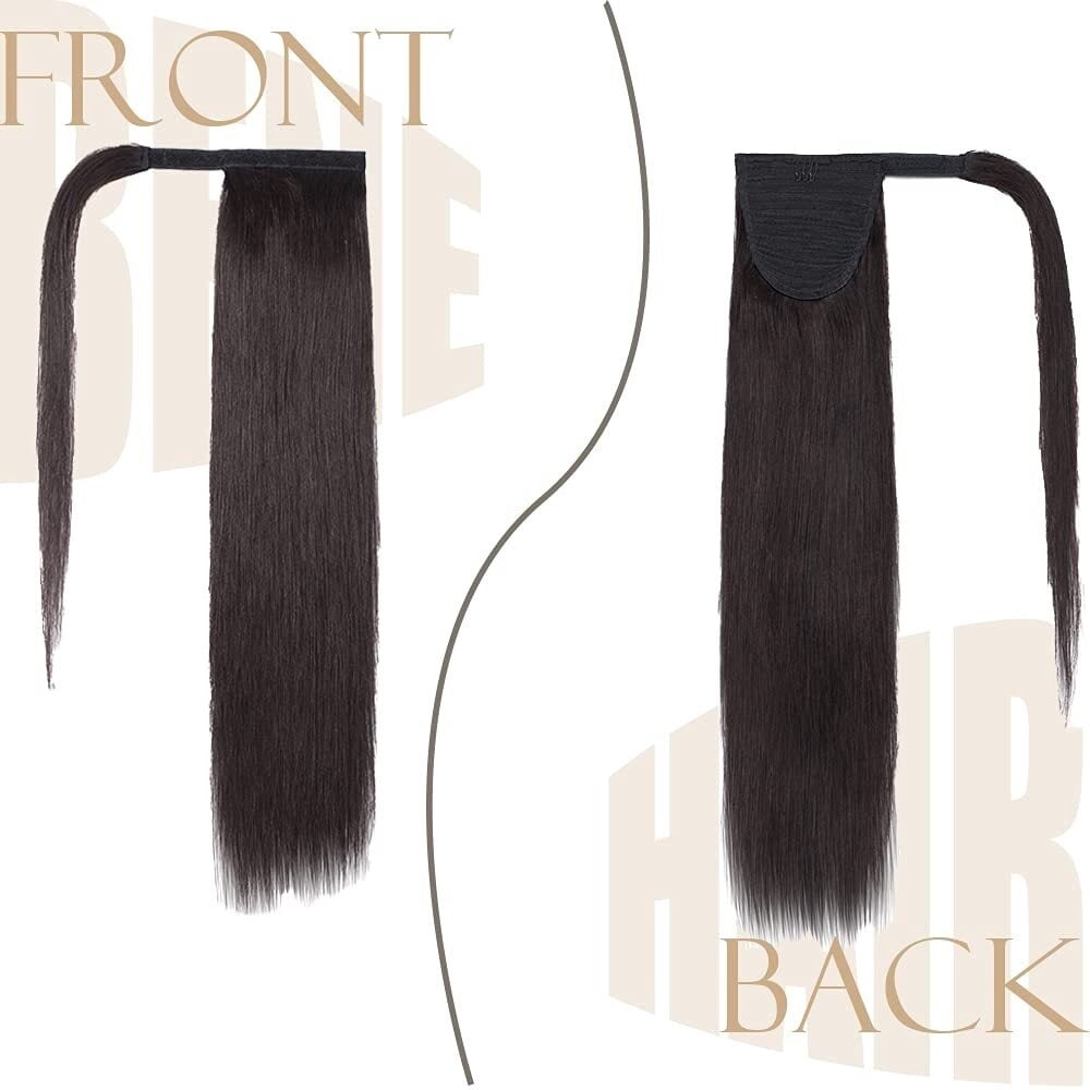 16-26 Inch Ponytail Extension Human Hair #2 Dark Brown Long Straight Wrap Around Ponytail Remy Hair Clip in Hair Extensions Ponytail Hairpiece
