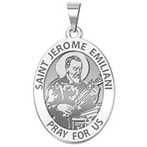 Picturesongold.Com Saint Jerome Emiliani Oval Religious Medal - 2/3 x 3/4 inch Size of Nickel, Solid 14K White Gold