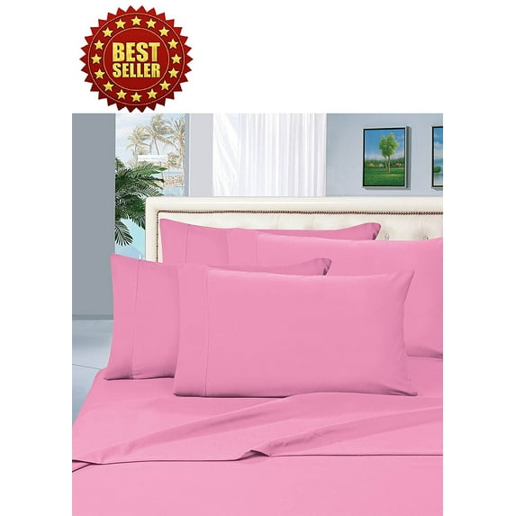 Celine Linen ® Wrinkle and Fade Resistant 1800 Series 4 Piece Bed Sheet Set, Deep Pocket up to 16 inch, Split King, Light Pink