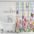 thumbnail image 2 of Tulips Spring Floral Shower Curtain Set - 48" x 72" Washable Bathtub Curtain with 12 Hooks, Flowers Butterfly Plaid Pastoral Waterproof Fabric Stall Shower Curtains for Bathroom/Bathtub Décor, 2 of 6