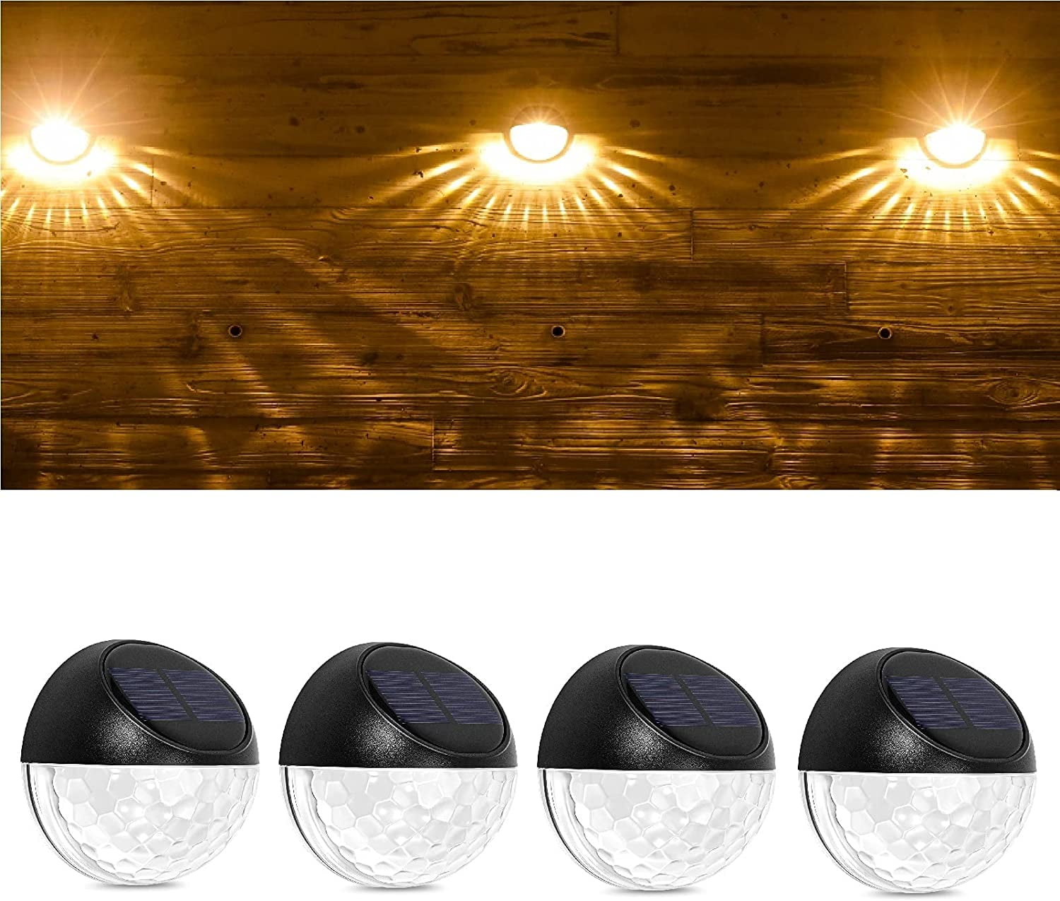 LUNSY Solar Fence Lights Outdoor, LED Deck Lights Waterproof Automatic