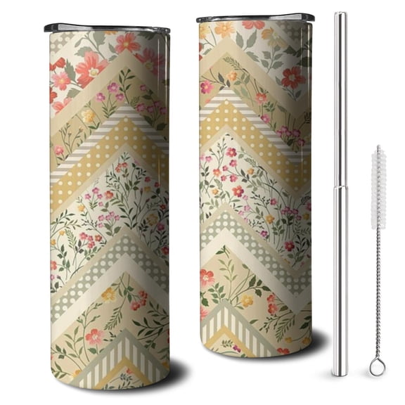20oz Pioneer Flower Floral Print Pattern Skinny Tumblers Stainless Steel Tumbler with Lid and Straw,Vacuum Insulated Double Wall Travel Tumbler Cups with Cleaning Brush for Coffee,Tea